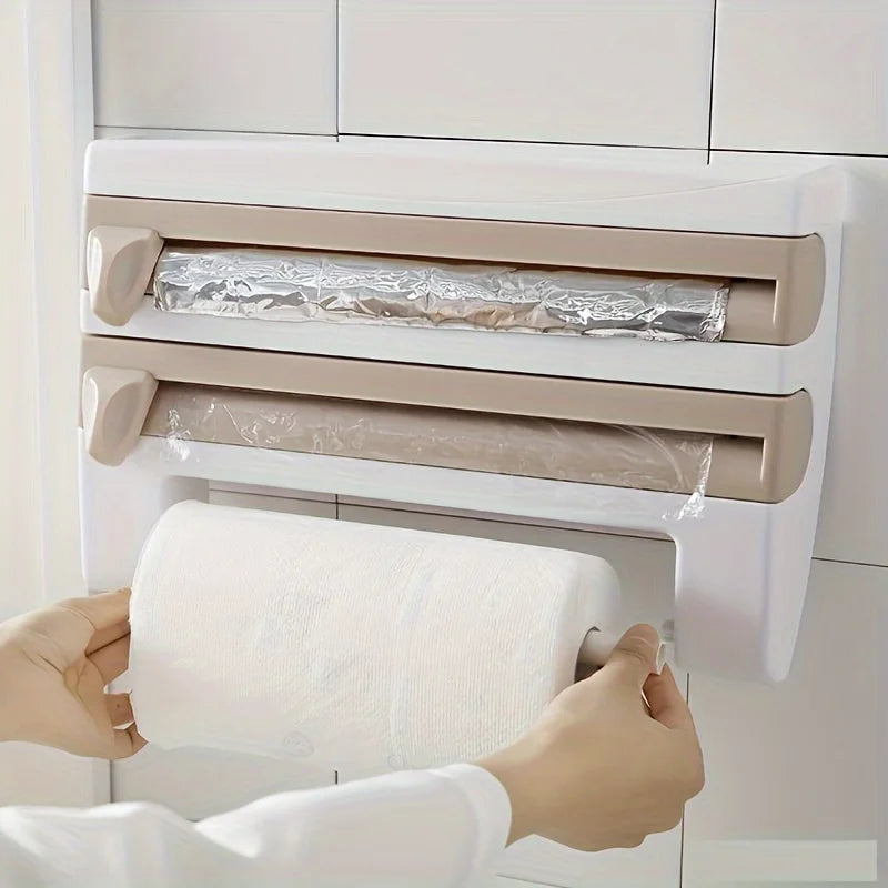 [Kitchen Organizer] Durable Wall-Mounted Kitchen Organizer | With Built-In Scissors And Aluminum Foil Dispenser