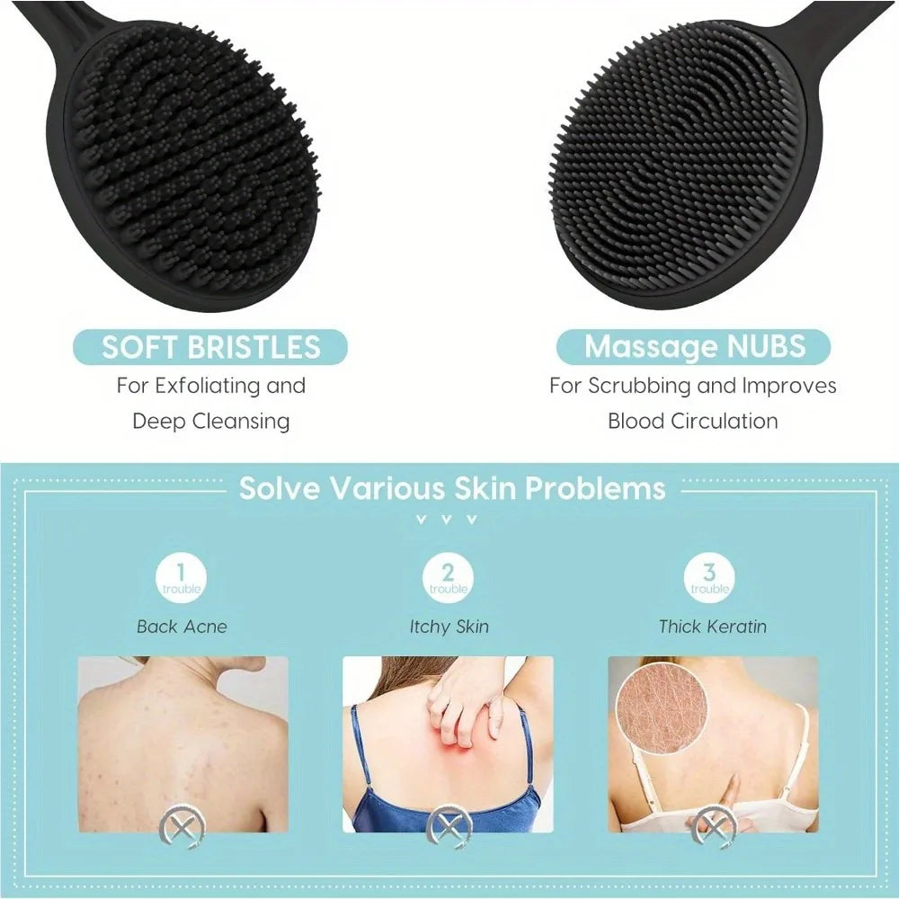 Bath back brush, suitable for deep body cleansing and exfoliation massage during showers, with soft bristles on both sides